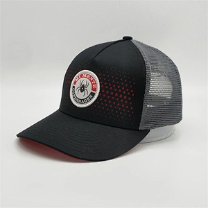 OEM Printing Tape Trucker Caps,Designed Flat Stitching Mesh Caps,5 Panels Hole Black Trucker Hats