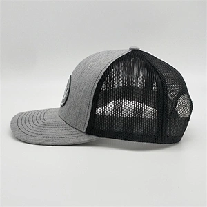 High Quality Grey Snapback hat,   Custom  Logo Mesh Caps Hat ,  Cotton PVC Rubber Patch Trucker Hat