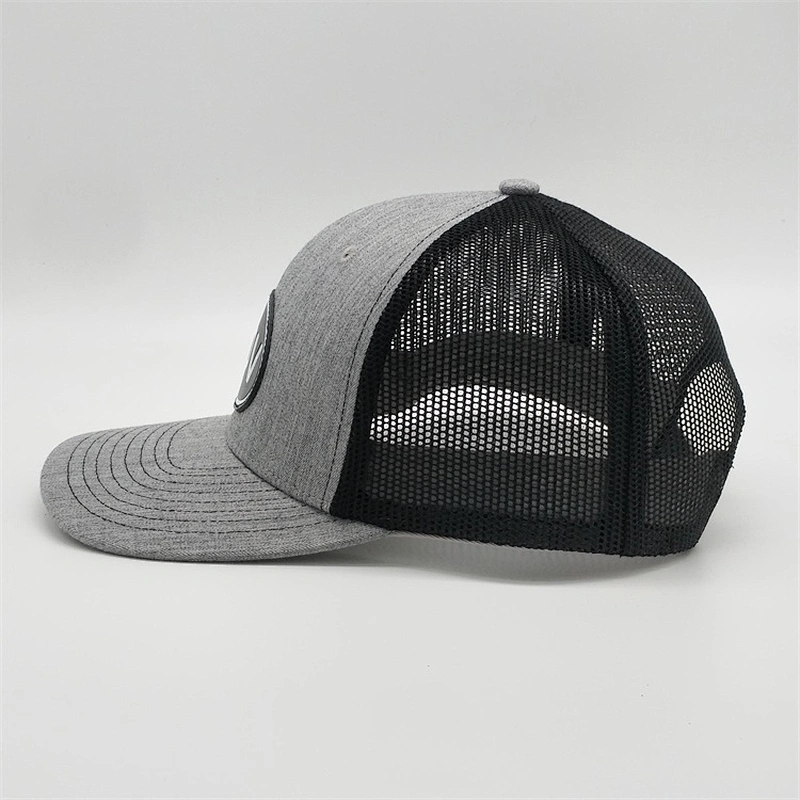 High Quality Grey Snapback hat,   Custom  Logo Mesh Caps Hat ,  Cotton PVC Rubber Patch Trucker Hat
