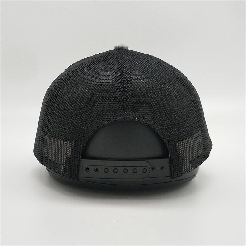Custom Genuine Leather Patch Trucker Hats,Plastic Snap Gray Six Panel Truck Hat,Top Quality Classic Trucker Caps