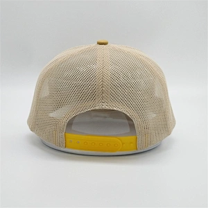 Wholesale Classic 6 Panel Made Gold 3D Embroidered Trucker Hat,Cotton Yellow Mesh Hats,Custom Snapback Caps
