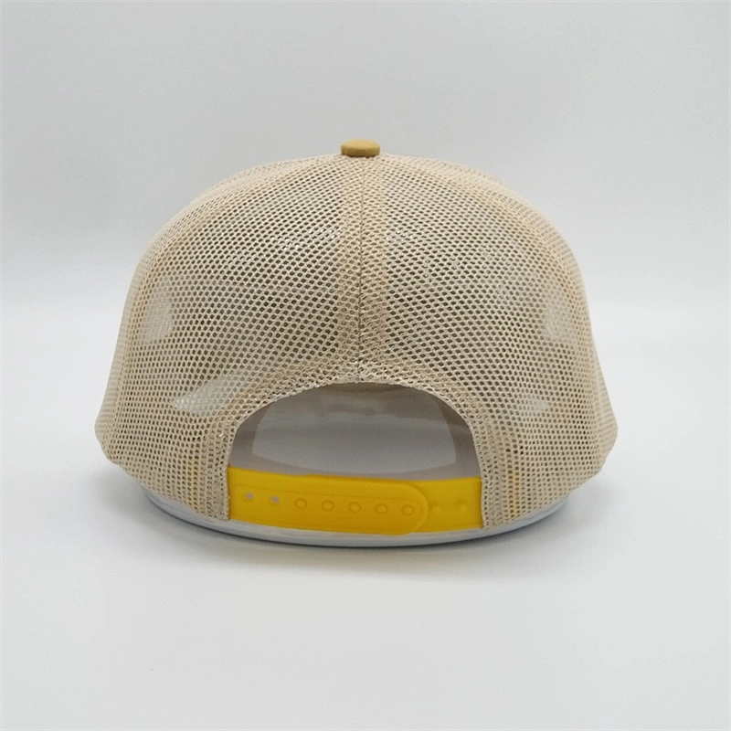 Wholesale Classic 6 Panel Made Gold 3D Embroidered Trucker Hat,Cotton Yellow Mesh Hats,Custom Snapback Caps