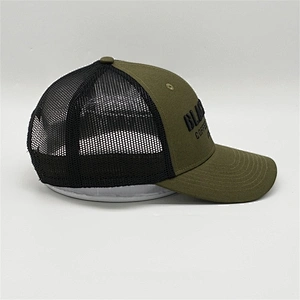 3d 6 Panel Embroidery Army-Green Trucker Caps, Cotton Mesh Trucker Hats With Custom Logo , Adjustable Closure Adult Trucker Caps