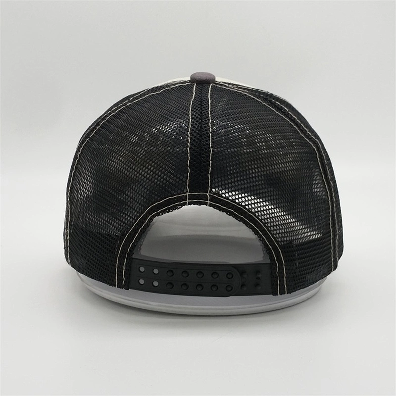 Wholesale Customized 5 Panel Distressed Washed Vintage Tiger Animal Patch Mesh Hat Trucker Cap With Double Snap Closure