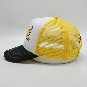 High Quality Custom Foam Trucker Hats,5 Panel Foam Yellow Plain Snapback Caps,Worn-out 3d Embroidery Distressed Trucker Hats