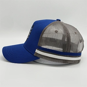 Oem Custom Man 5 Panel Embroidered Trucker Snapback Cap Hat With Stripe