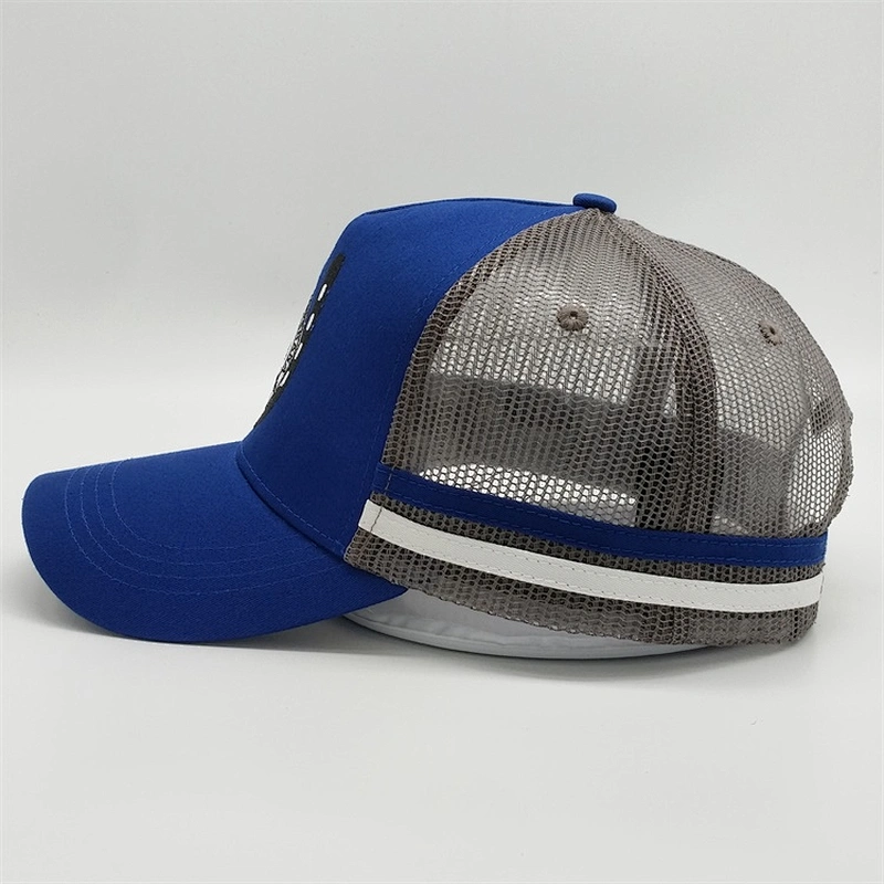 Oem Custom Man 5 Panel Embroidered Trucker Snapback Cap Hat With Stripe