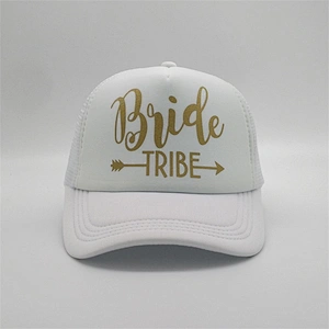 High Quality Custom White Clear Plastic Buckle 5 Panels  Foam Party Mesh Trucker Hats Curve Bill Golden Logo Sports Caps
