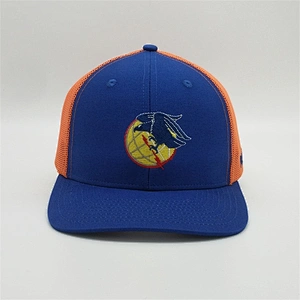 Wholesale Summer Custom Embroidery Logo Royal Blue Baseball Hat Neon Orang Trucker Mesh Snapback Cap With Your Logo