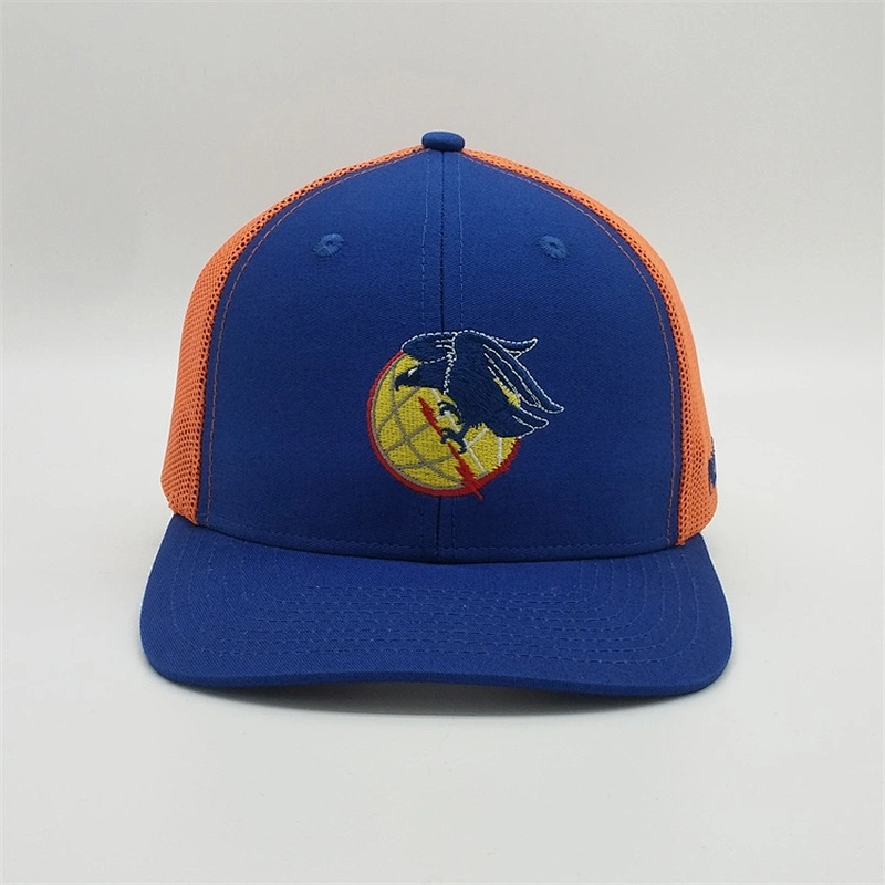 Wholesale Summer Custom Embroidery Logo Royal Blue Baseball Hat Neon Orang Trucker Mesh Snapback Cap With Your Logo