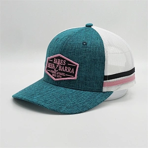 Fashion Embroidered Patch Trucker Hats,Custom Contrast Color Strip Band Hats,New Style Heather Green Trucker Caps