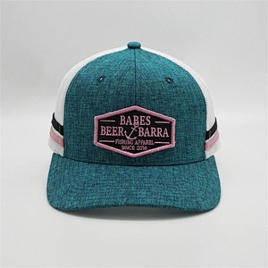Fashion Embroidered Patch Trucker Hats,Custom Contrast Color Strip Band Hats,New Style Heather Green Trucker Caps