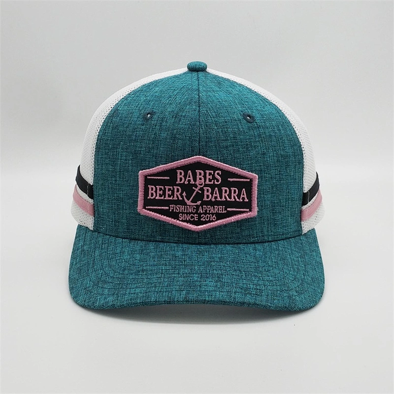 Fashion Embroidered Patch Trucker Hats,Custom Contrast Color Strip Band Hats,New Style Heather Green Trucker Caps