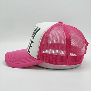 Custom Sublimation Hot Pink Mesh Hats,Black Screen Printed Foam Hat,Double Snap Back Closure Trucker Cap