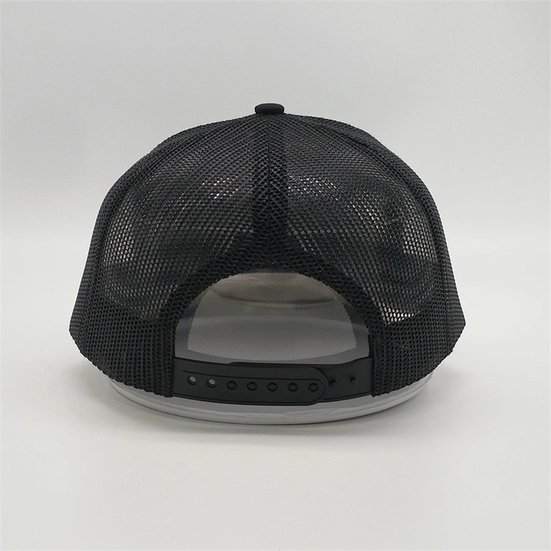 2019 New Customized 6 Panel Cheap 3D Embroidery Pre Curved Brim Black Mesh Hat Snap Back Trucker Cap