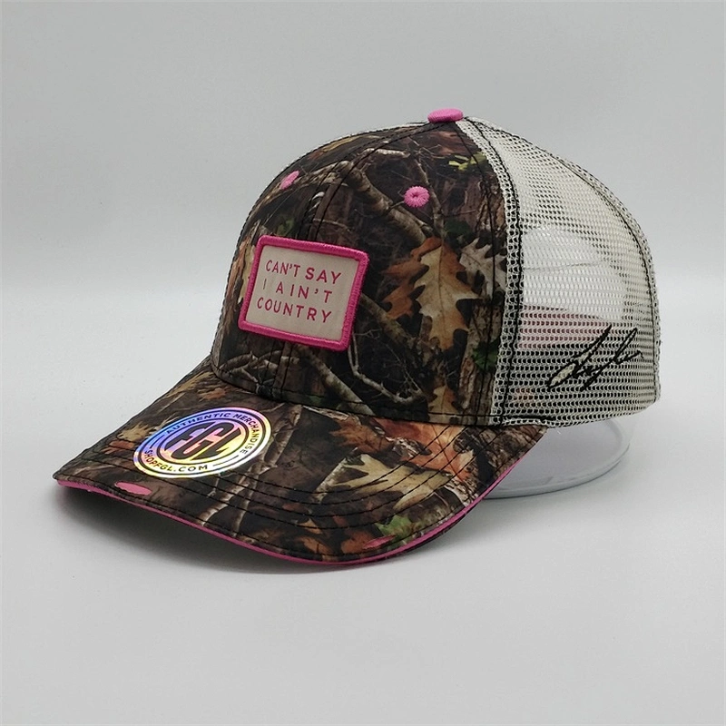 Factory Customised Real Tree Sandwich Brim Caps Pink Camo Trucker Hat With Embroidery