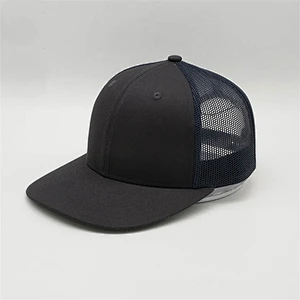 OEM Service Custom Brim Blank Snapback Cap, Navy Blue Mesh Trucker Hat,Plain Black Rubber Patch Flat Brim Hat