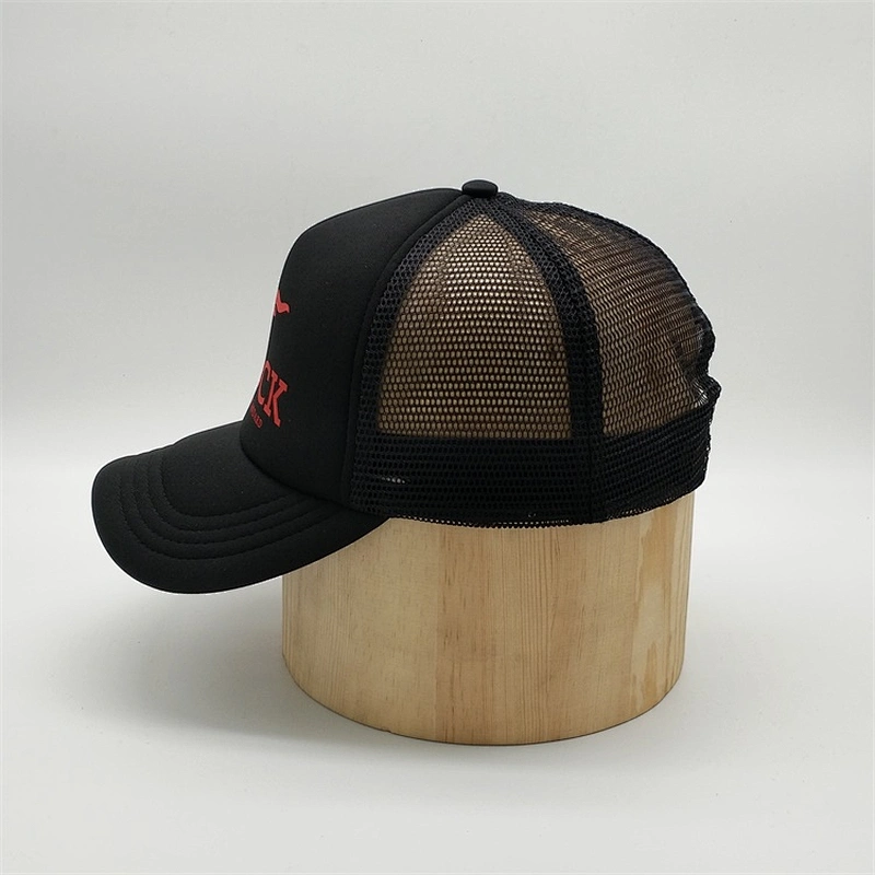 Custom 5 Panel Black Short Bill Sublimation Printing Foam Trucker Hat