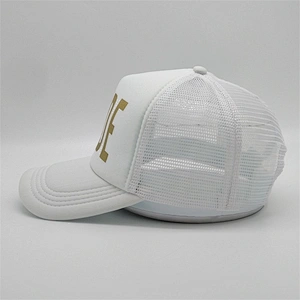 Custom High Quality 5 Panel White Foam Mesh Hats Double Snap Plastic Buckled Closure Screen Printed Trucker Cap