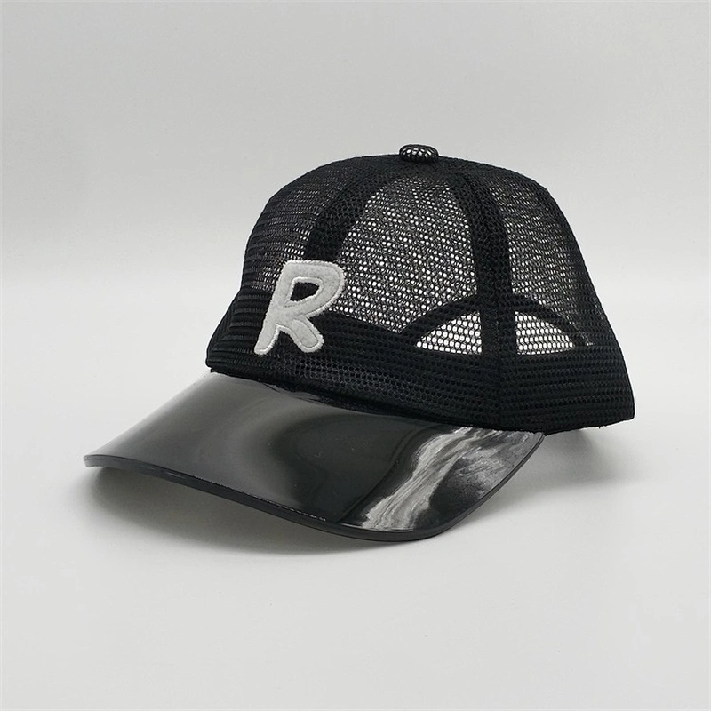 2019 Hot Sale Black PVC Transparent Visor 3D Patches Embroidery Custom Logo Full Mesh Summer Trucker Hat Caps