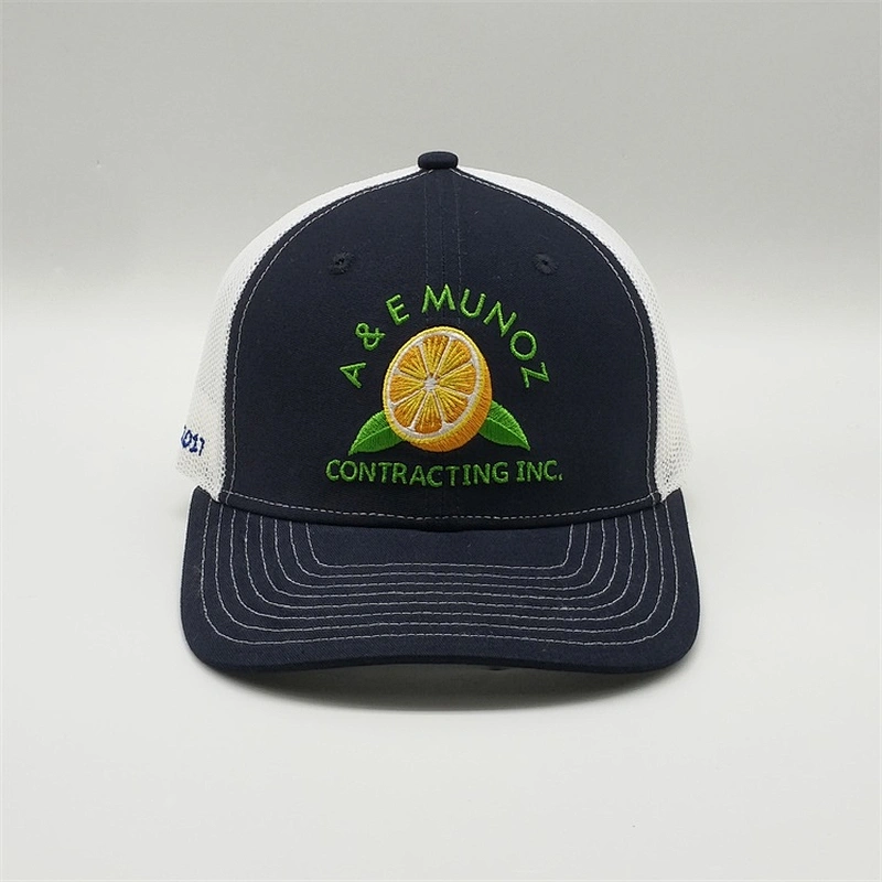 Custom Logo Fabric 6 Panel Snapback Trucker Hats,Embroidery Floral Navy Baseball Mesh Caps,Embroider Flat Blue Trucker Caps