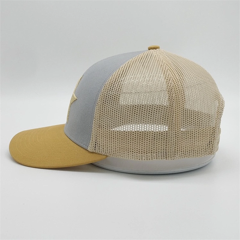 Custom Design 6panel Golden Thread Pentagram Hat 3D Embroidery Logo Baseball Mesh Trucker Cap
