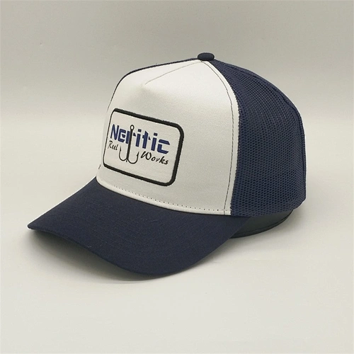 Custom 5 Panel Factory Price White Blue Mesh Back Cap Embroidered Screen Printed Truck Driver Hat