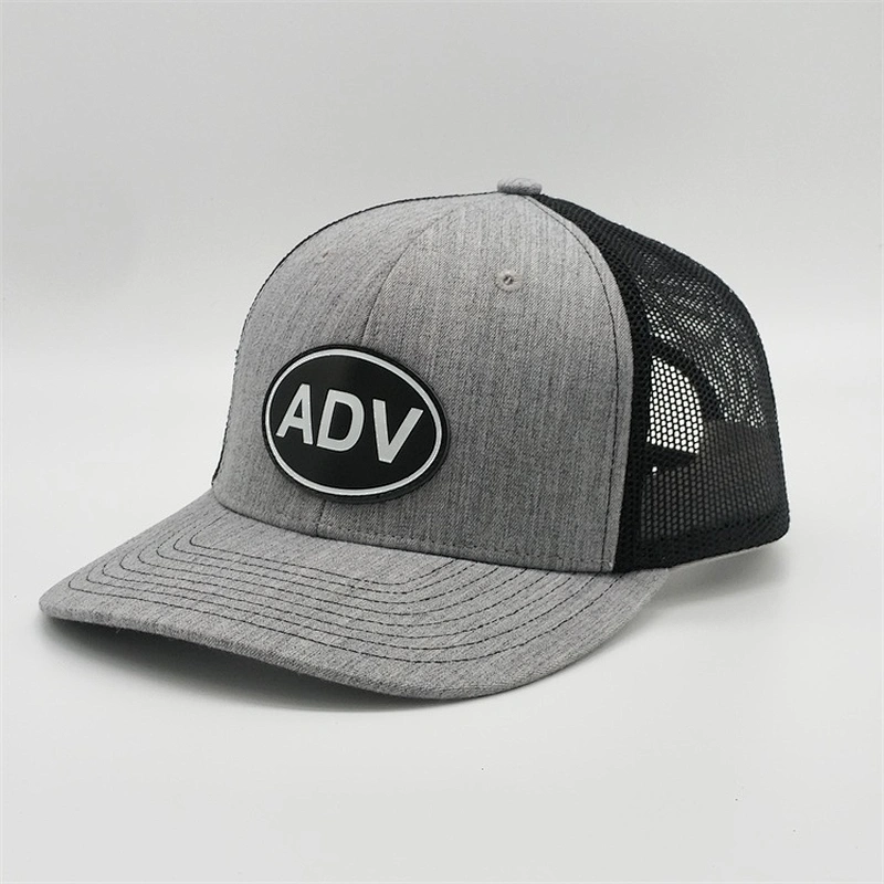 High Quality Grey Snapback hat,   Custom  Logo Mesh Caps Hat ,  Cotton PVC Rubber Patch Trucker Hat