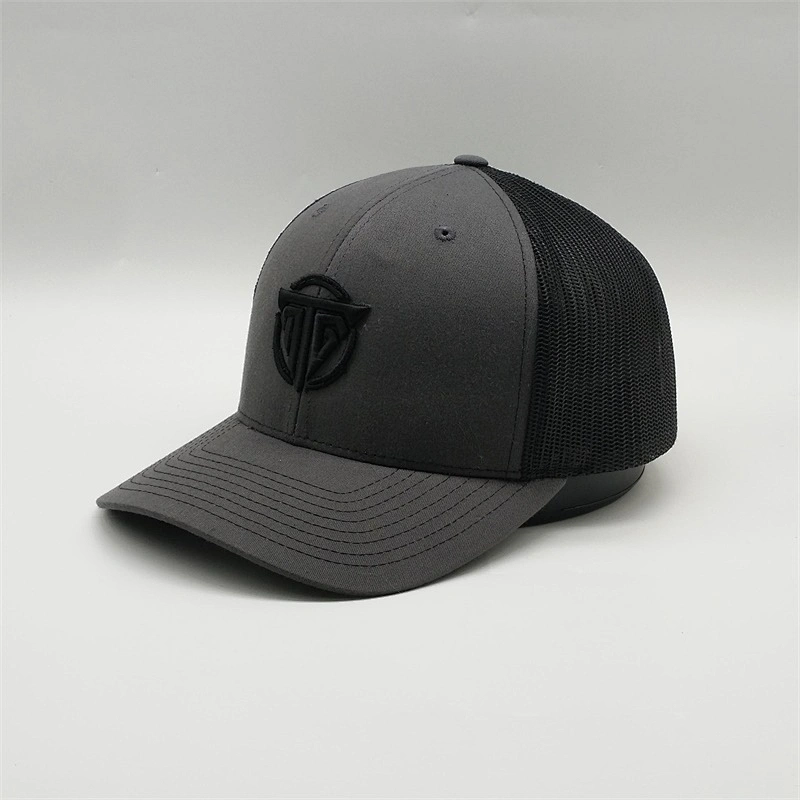 Factory Price Dark Black Black Mesh Truck Hats,New Fashion 6 Panel Unisex Polyester Trucker Cap,Design Embroidery Logo Hats