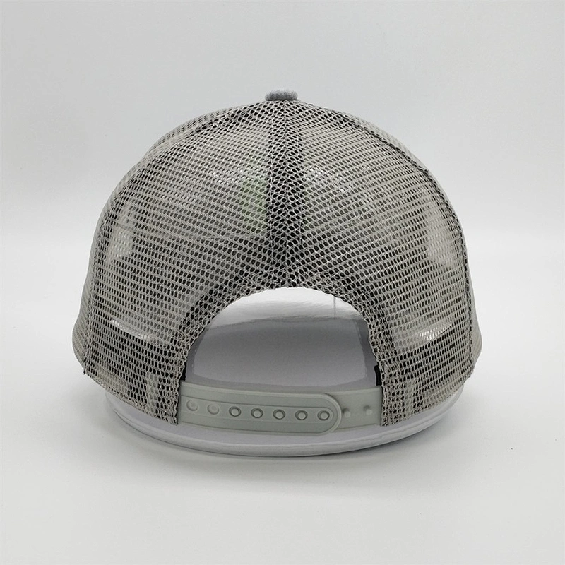 Plain Knitting Fabric Trucker Caps,Nylon Green 3d Embroidery Logo Caps,Customized 5 Panels Light Gray Trucker Hats