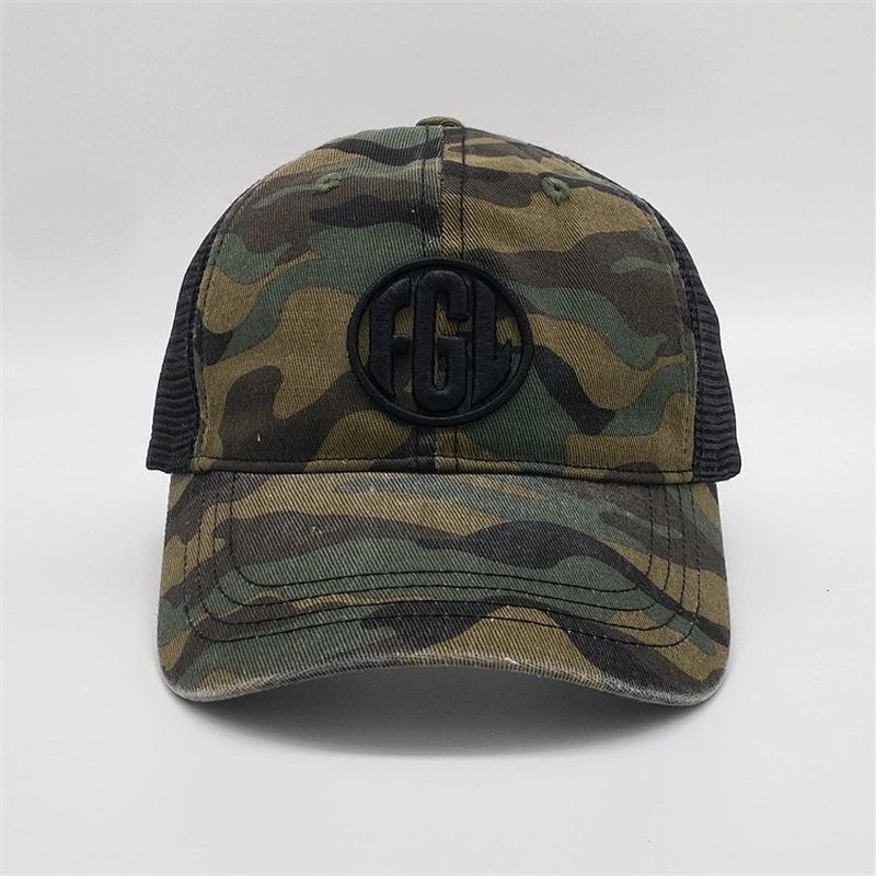 Custom camo 6 panel trucker caps,embroidery blank patches washed cap trucker hats,plastic snapback mesh trucker hat