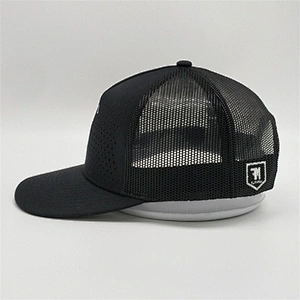 OEM Printing Tape Trucker Caps,Designed Flat Stitching Mesh Caps,5 Panels Hole Black Trucker Hats