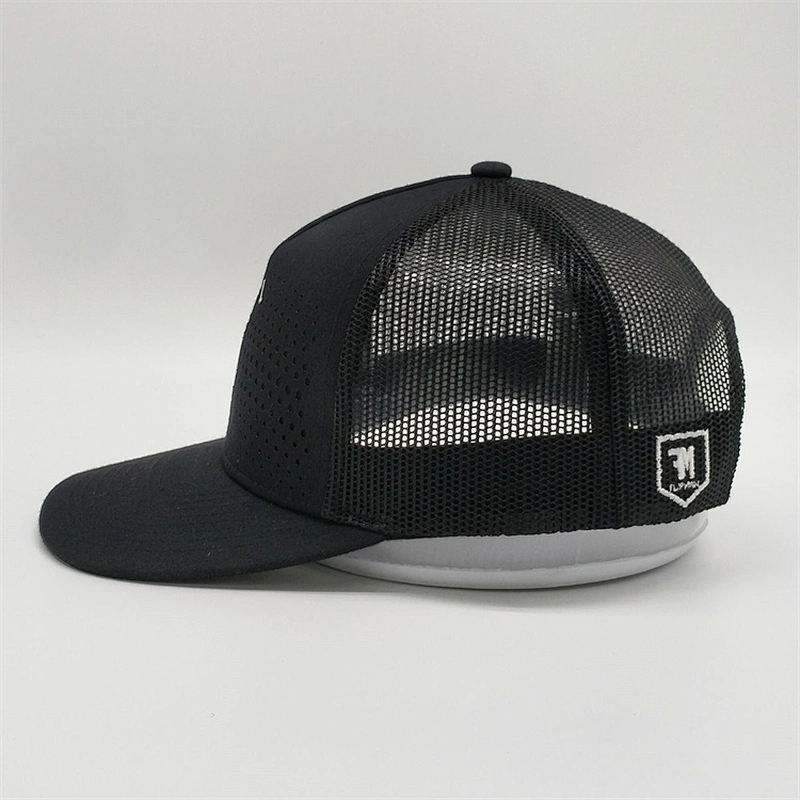 OEM Printing Tape Trucker Caps,Designed Flat Stitching Mesh Caps,5 Panels Hole Black Trucker Hats