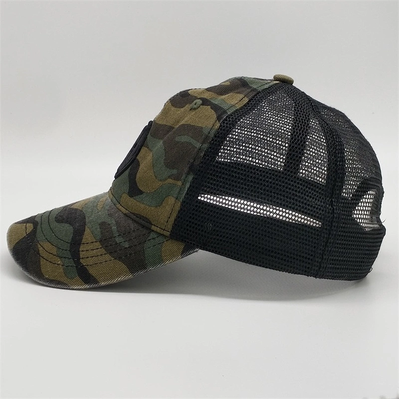 Custom camo 6 panel trucker caps,embroidery blank patches washed cap trucker hats,plastic snapback mesh trucker hat