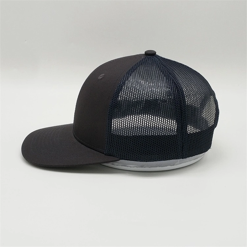 OEM Service Custom Brim Blank Snapback Cap, Navy Blue Mesh Trucker Hat,Plain Black Rubber Patch Flat Brim Hat