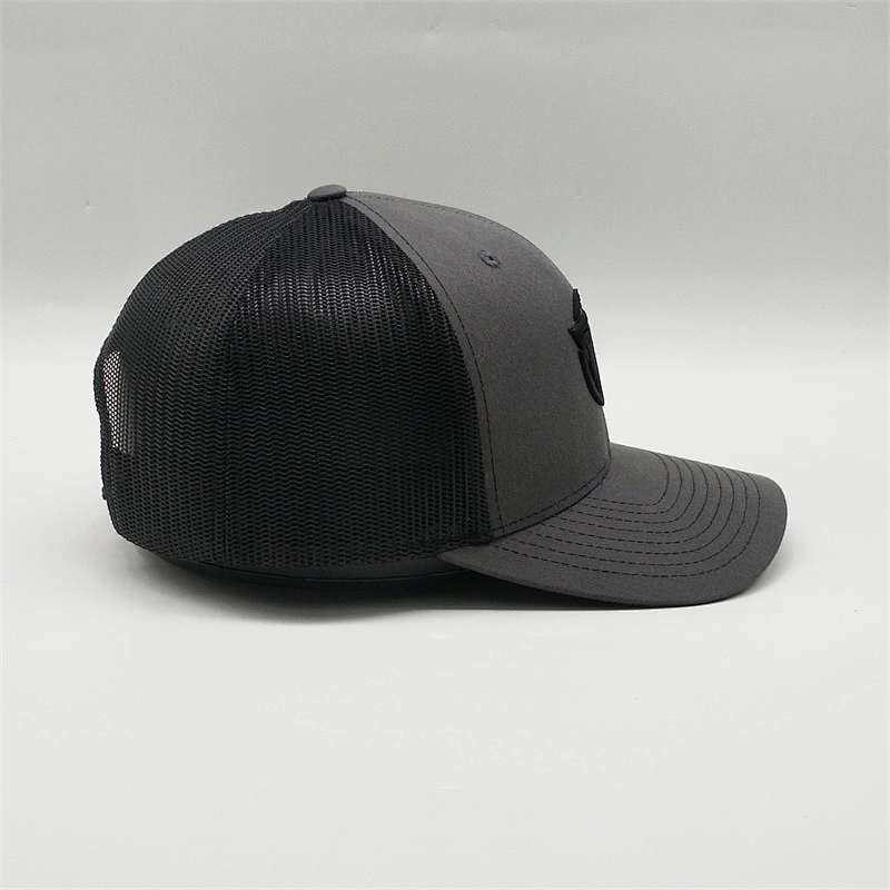 Factory Price Dark Black Black Mesh Truck Hats,New Fashion 6 Panel Unisex Polyester Trucker Cap,Design Embroidery Logo Hats