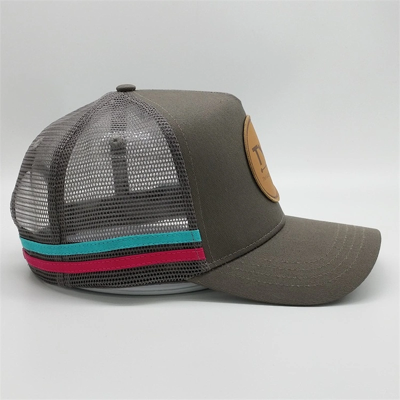 Wholesale Fancy Customised Snapback Plain Baseball Mesh Hats Trucker Caps With Leather Patch