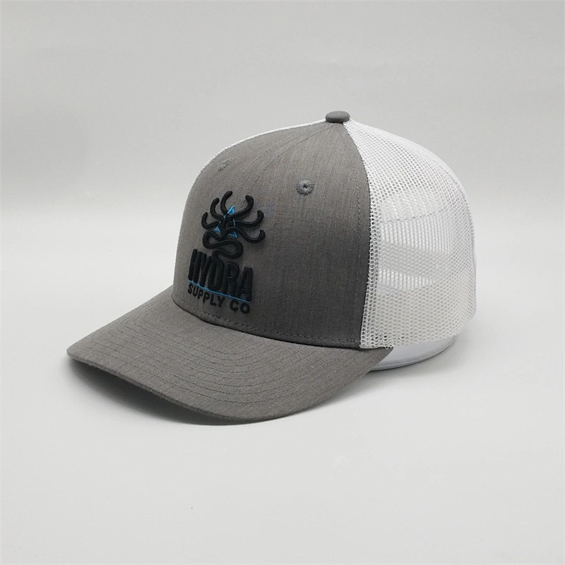 Adult Grey White Mesh Trucker Cap,Plain Customized Made Logo 6 Panel Trucker Hat,Wholesale Cheap Bulk Outdoor Cap