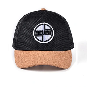 Factory Price Custom Black Mesh Snapback Cap 3d Puff Embroidery Wooden Cork Bill Trucker Hat With Logo