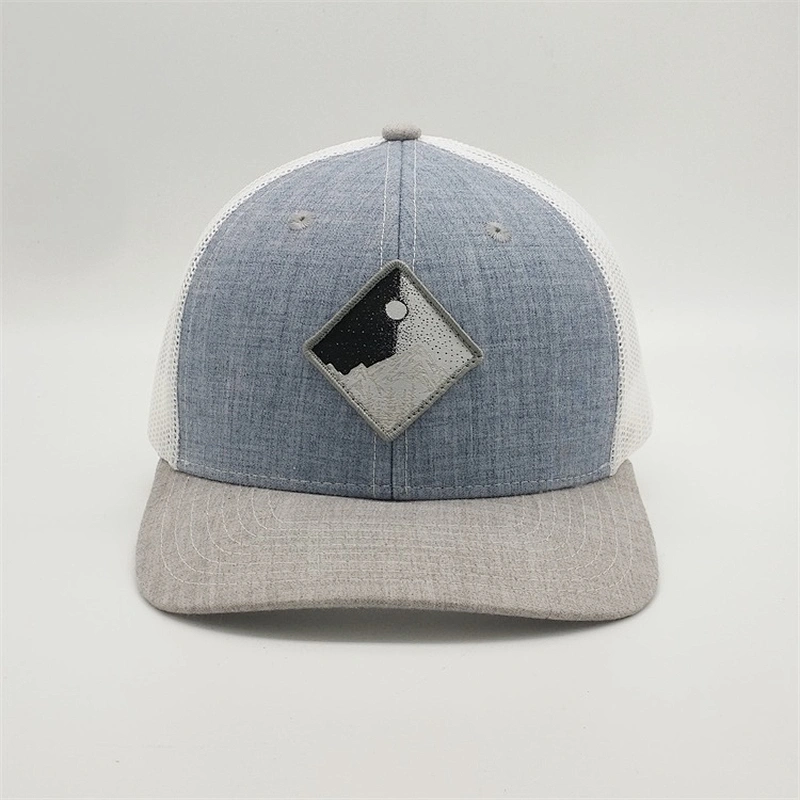 Selling Adult Custom Plain Heather Grey  Snapback Cap Woven Patch White Mesh Trucker Hat For Sun