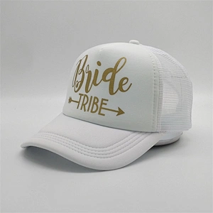 High Quality Custom White Clear Plastic Buckle 5 Panels  Foam Party Mesh Trucker Hats Curve Bill Golden Logo Sports Caps
