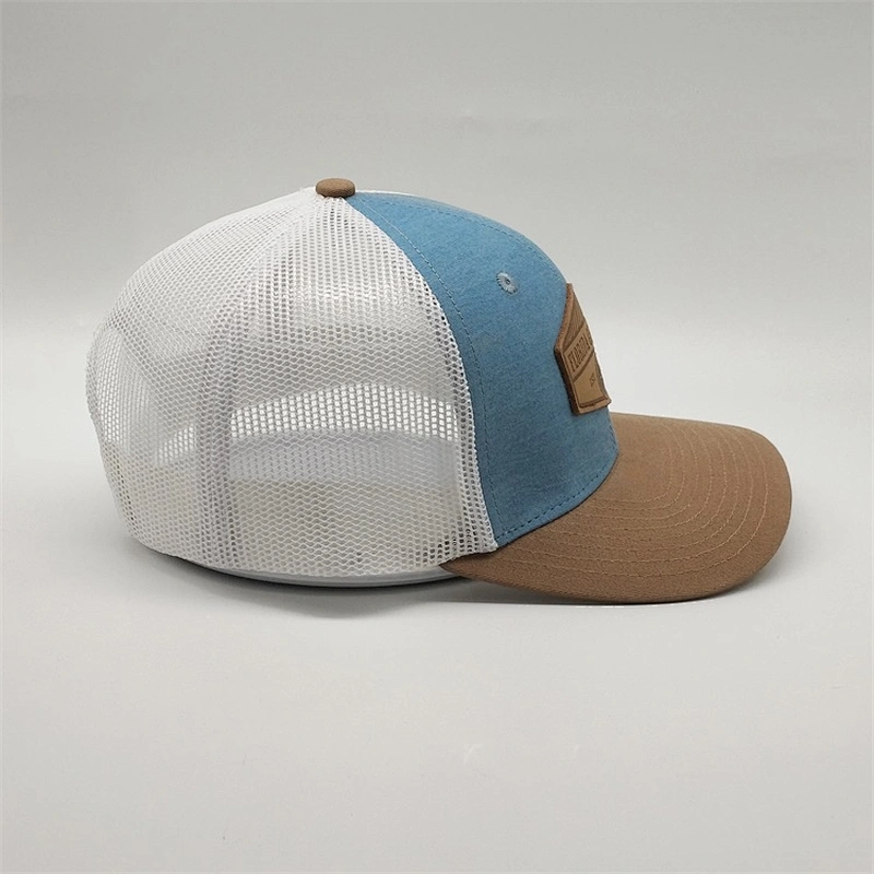 OEM Customised Logo Vintage Snap Back Caps Leather Aplique Cotton Mesh Gorra Trucker Hats With Patch
