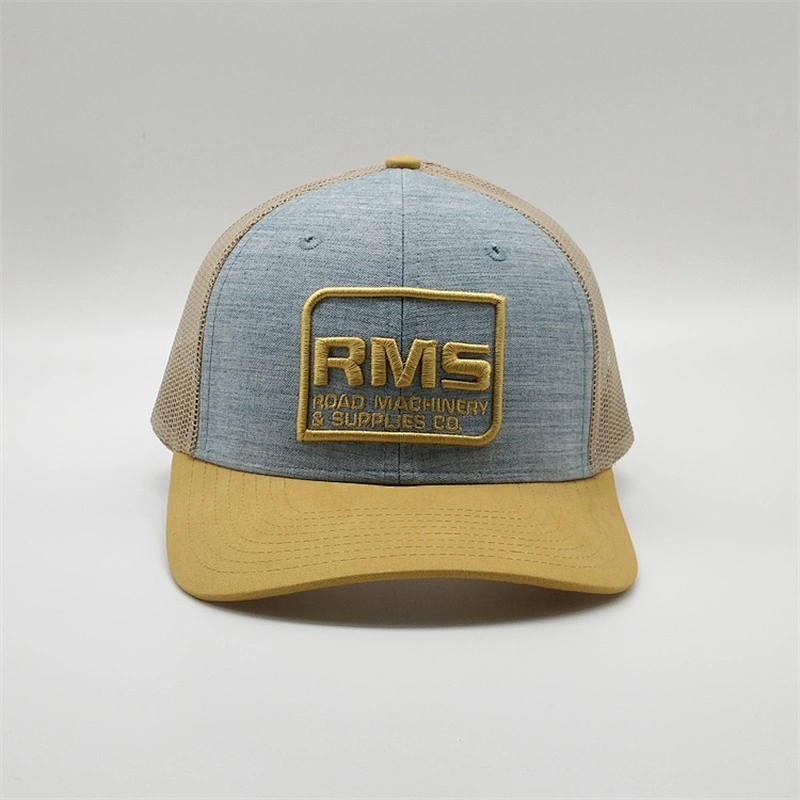 Summer Wholesale Yellow Vintage 3d Mesh Net Fabric Back Caps Logo Embroidered Trucker Hat For Man