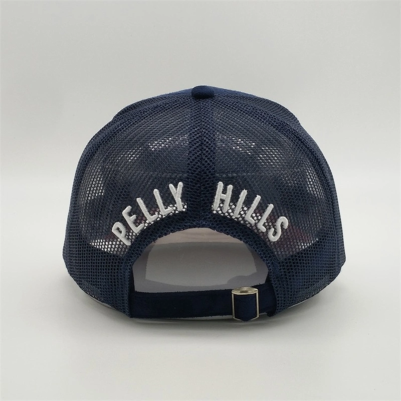 2019 Customized Mesh Breathable 5 Panel Suede Trucker Cap Embroidered Patch Hats With Metal Buckle