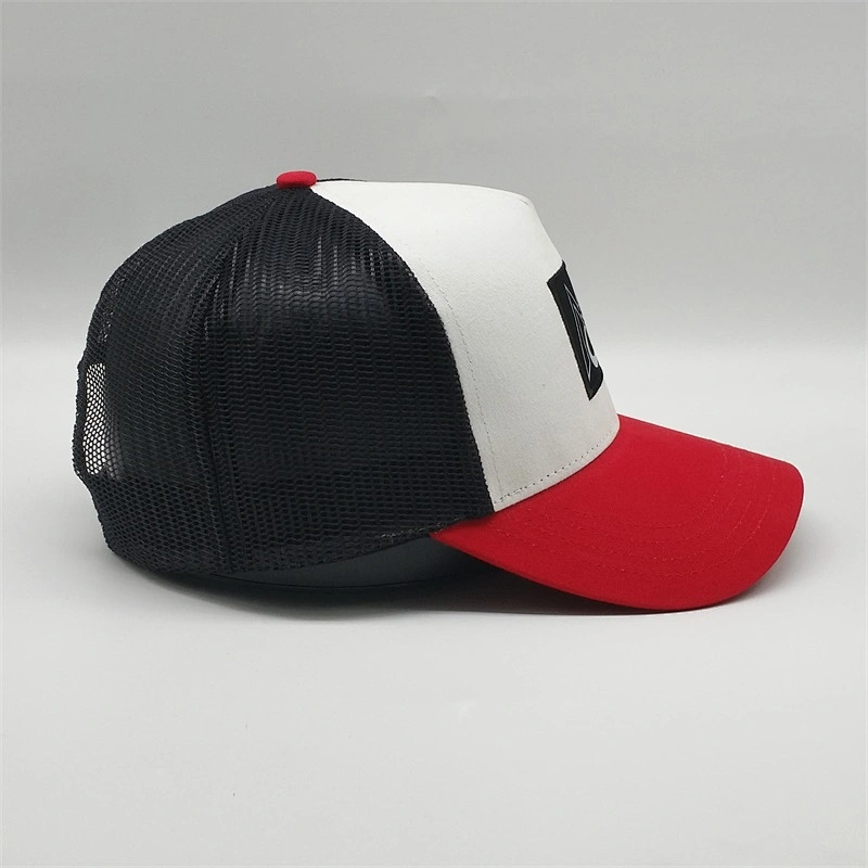 Plain Red White Color Black Mesh Trucker Hat,Custom Applique Embroidery Logo Trucker Cap,Men Slight Curved Brim Sport Hats