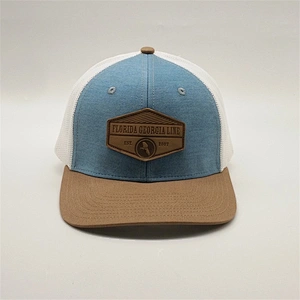 OEM Customised Logo Vintage Snap Back Caps Leather Aplique Cotton Mesh Gorra Trucker Hats With Patch