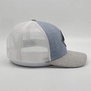 Selling Adult Custom Plain Heather Grey  Snapback Cap Woven Patch White Mesh Trucker Hat For Sun