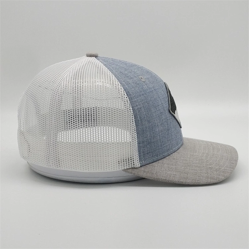 Selling Adult Custom Plain Heather Grey  Snapback Cap Woven Patch White Mesh Trucker Hat For Sun
