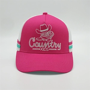 Custom Screen Printed Snapback Hat,Kids Girl Camper Turquois Band Trucker Cap,Child Pink Woven Label Embroider Trucker Hat