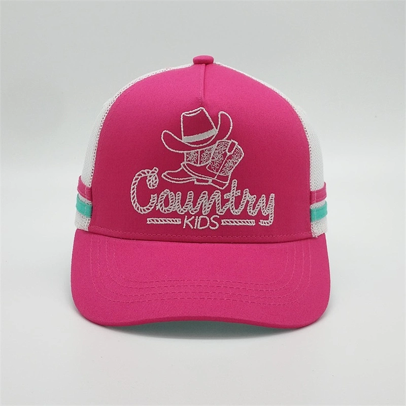 Custom Screen Printed Snapback Hat,Kids Girl Camper Turquois Band Trucker Cap,Child Pink Woven Label Embroider Trucker Hat